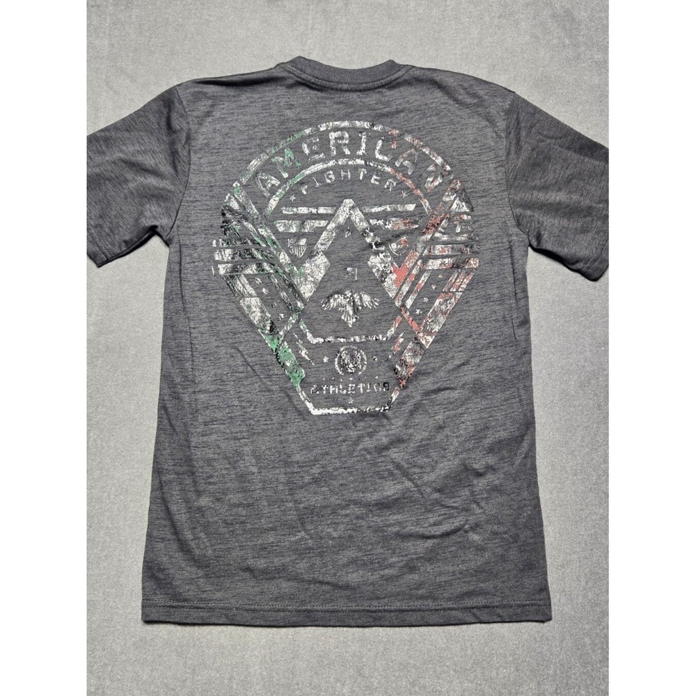American Fighter Youth Kids Medium T-Shirt Black Dip Dye Puff Print Tee‎ - Picture 4 of 7